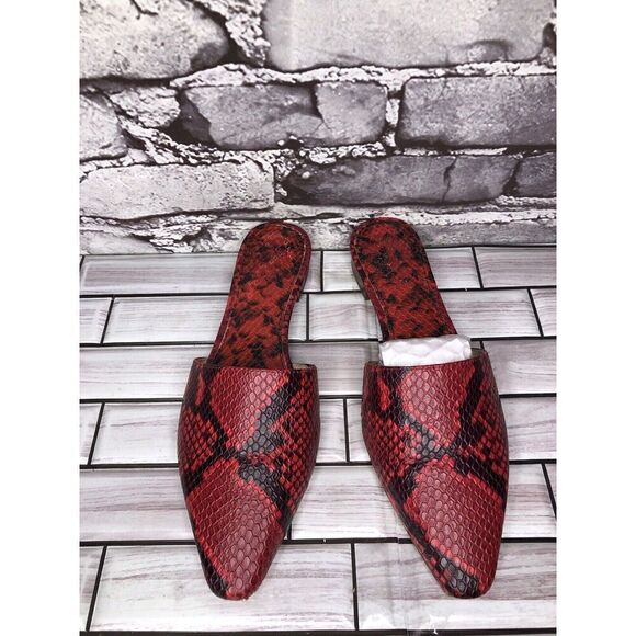 Vince Camuto Felinial Red Leather Snake Print Mule Flats Shoes Women 6M US/36.5 - Picture 3 of 16